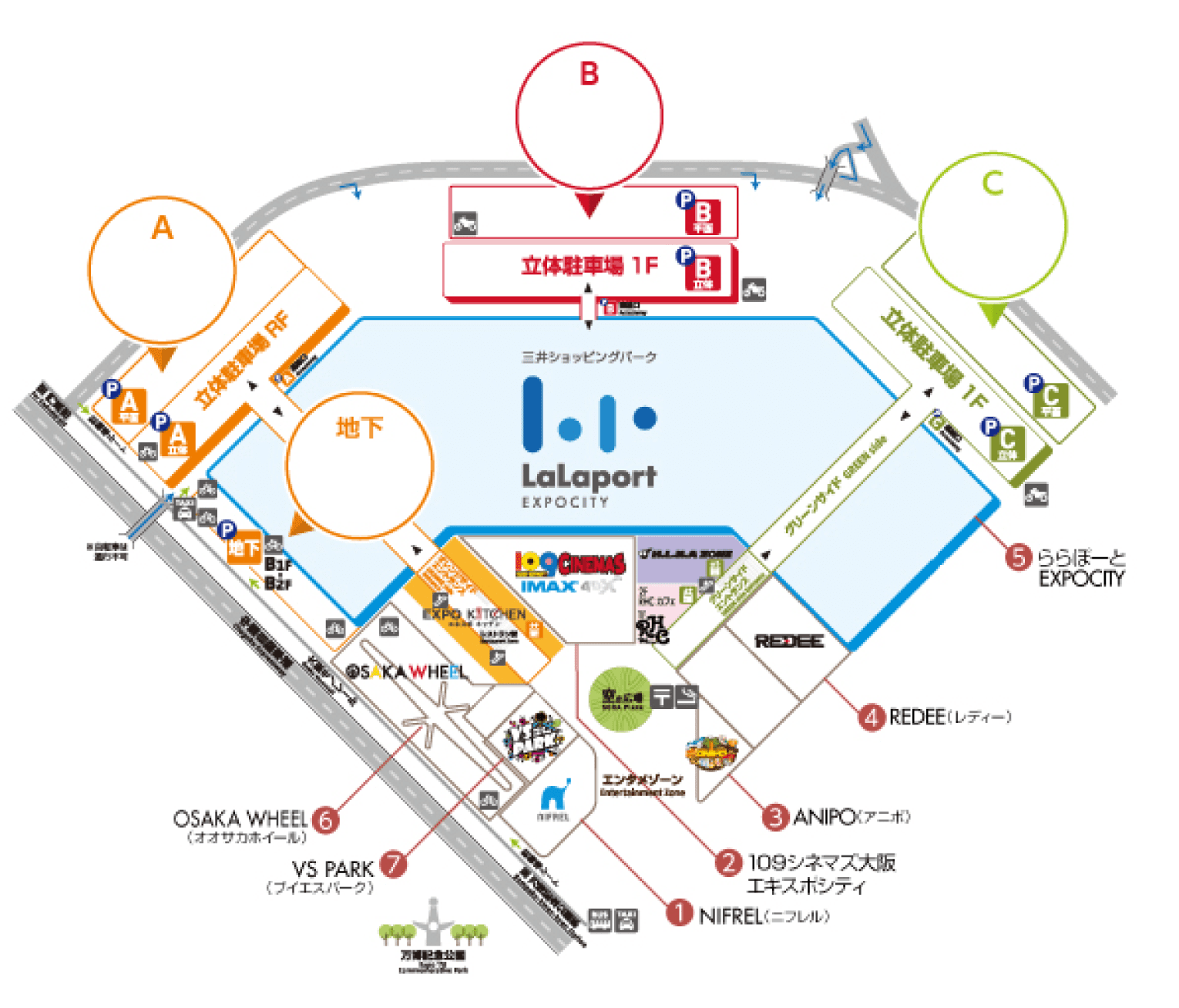 駐車場混雑状況 日本最大級 大型複合施設 Expocity エキスポシティ